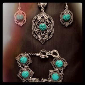Turquoise Bracelet,  necklace, earrings